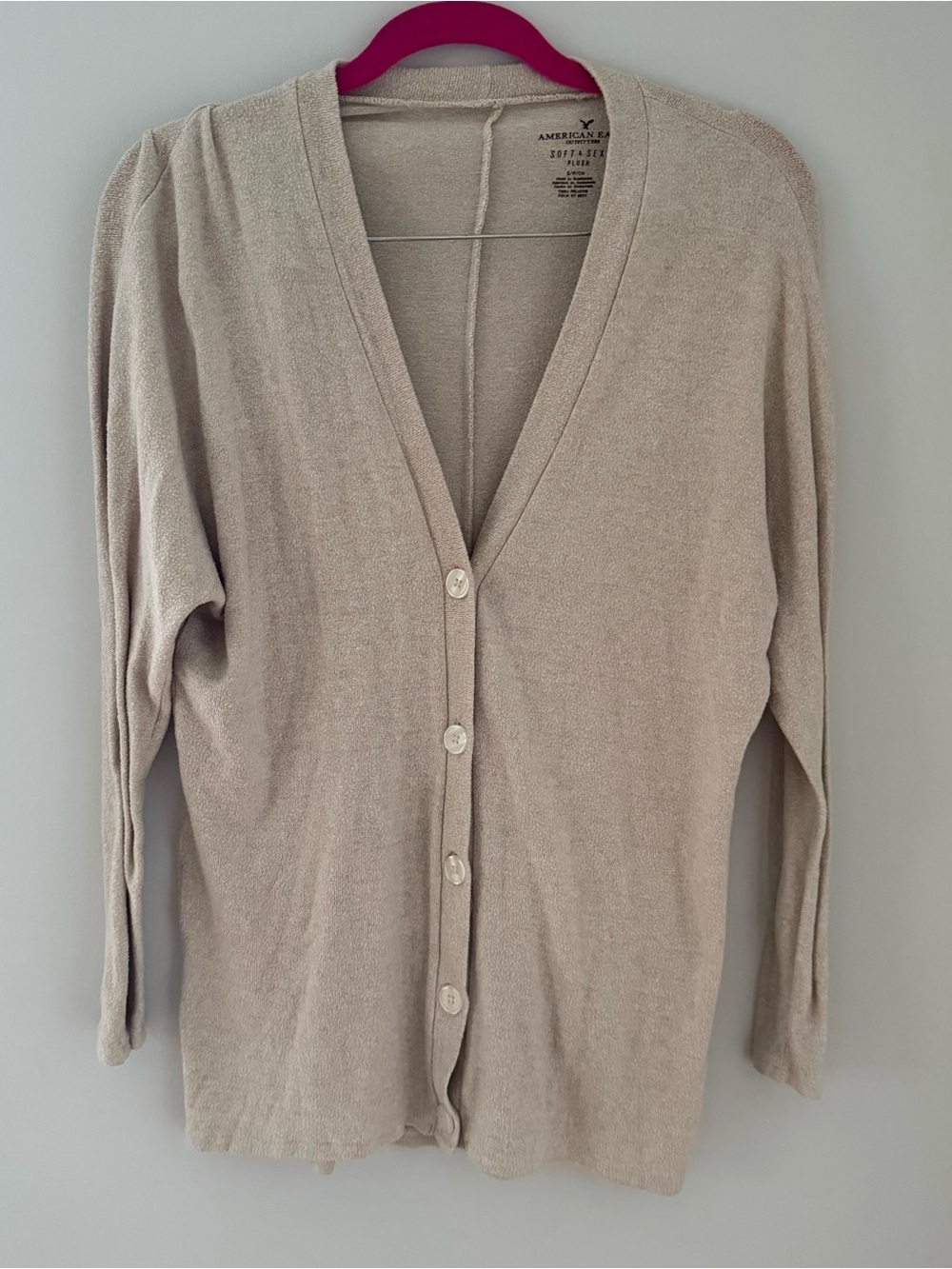 American Eagle Outfitters Beige Button-Front V-Neck Cardigan